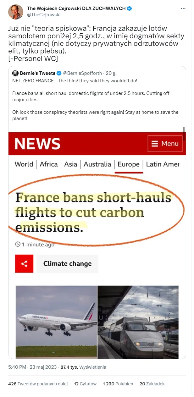 Cejrowski zakaz lotów we Francji