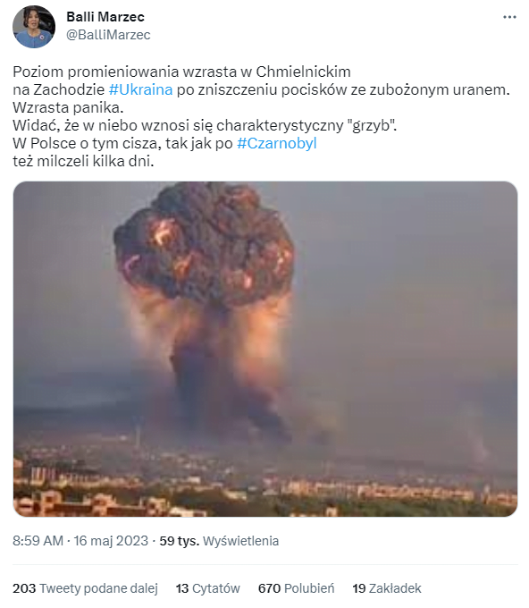 Eksplozja w Chmielnickim. Brak dowodów na obecność amunicji ze zubożonym uranem