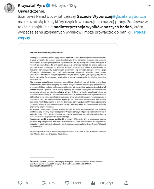 Krzysztof Pyrć ptasia grypa H5N1