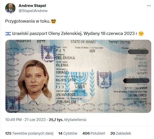 Olena Zełenska - fałszywy paszport