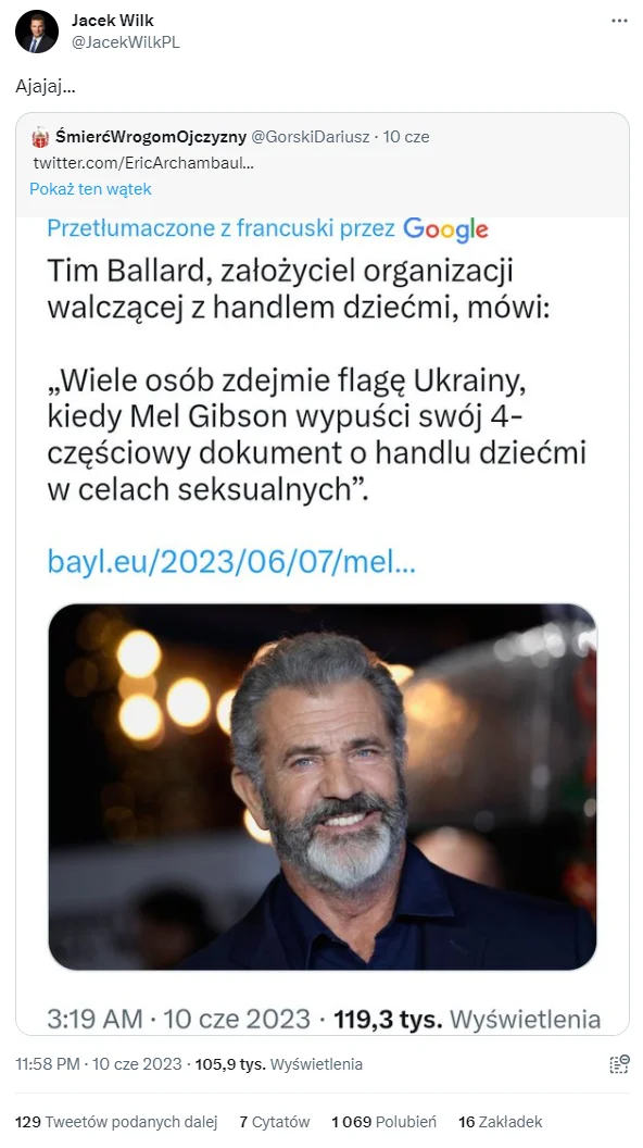 Mel Gibson nie ma nic wspólnego z dokumentem o handlu dziećmi