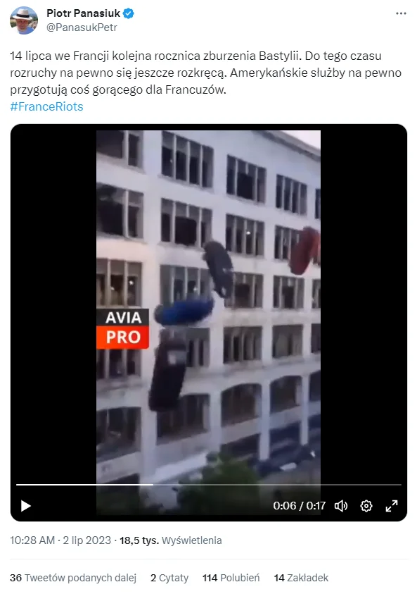 To nagranie z planu filmu "Szybcy i Wściekli", a nie zamieszki we Francji