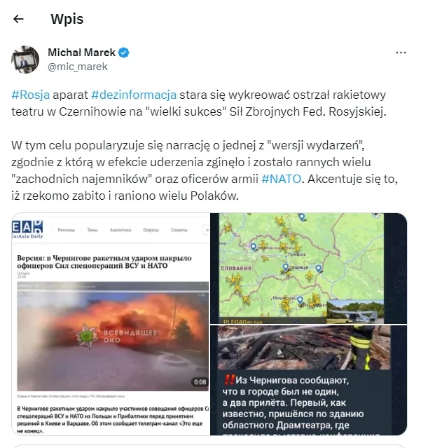 Michał Marek o wykorzystaniu rosyjskiego ataku do celów propagandowych.