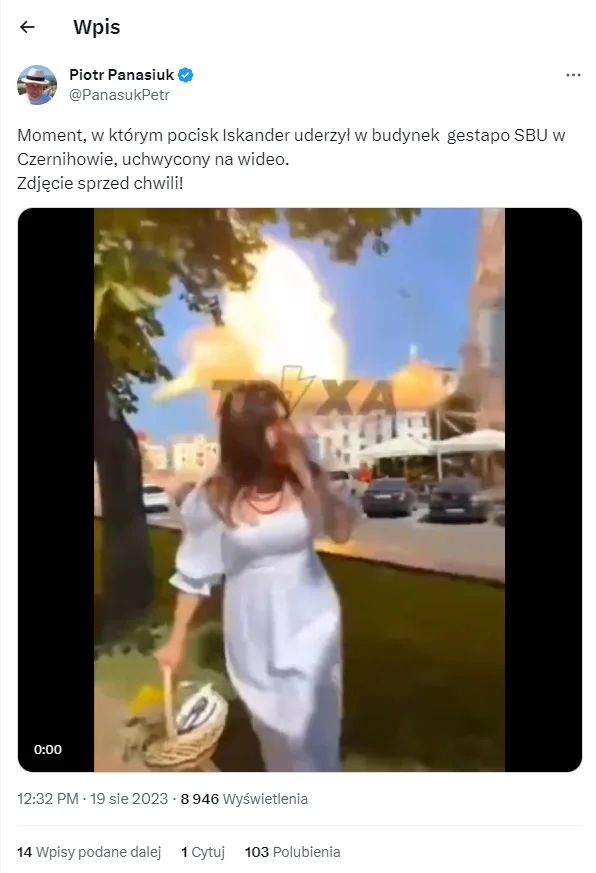 Nagranie przedstawiające cel rosyjskiego ataku.