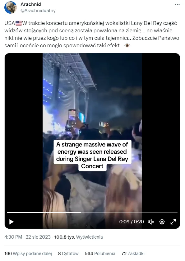 Podczas koncertu Lany Del Rey nie użyto „broni energetycznej”