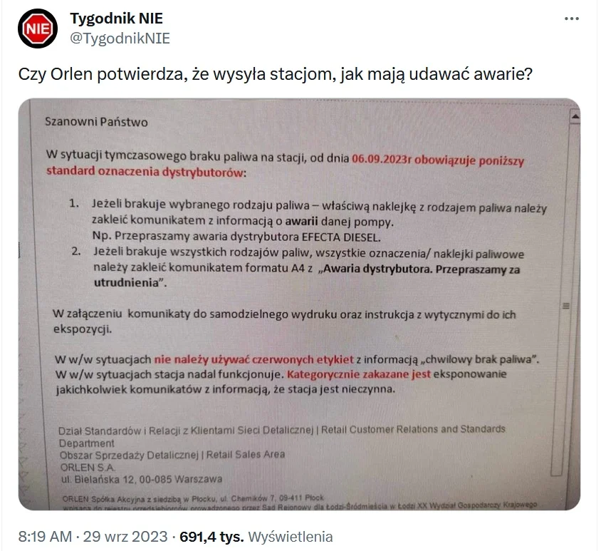 Awaria dystrybutorów / Orlen