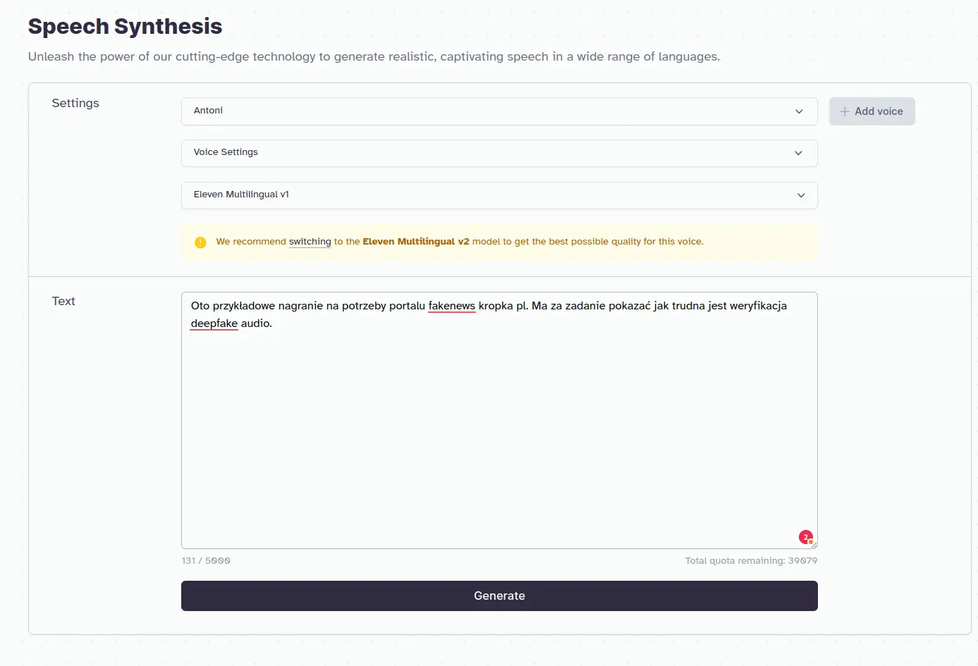 ElevenLabs, Voice Cloning, Deepfake audio