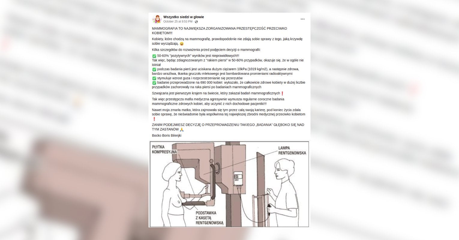 Szkodliwy post szerzy fałszywe informacje na temat mammografii