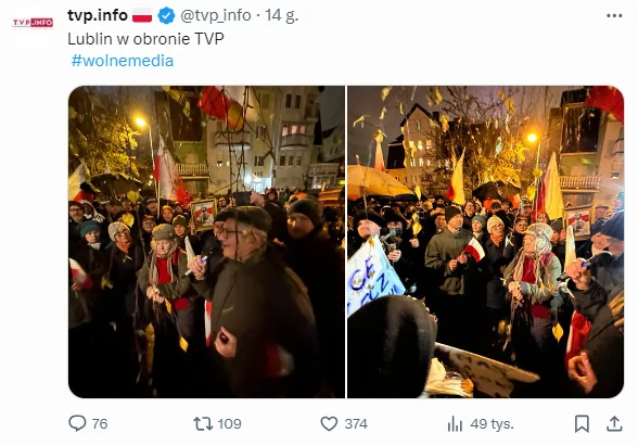 TVP Info wykorzystało zdjęcia z tego samego miejsca do zobrazowania protestów w różnych miastach
