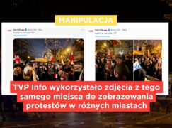 TVP Info wykorzystało zdjęcia z tego samego miejsca do zobrazowania protestów w różnych miastach