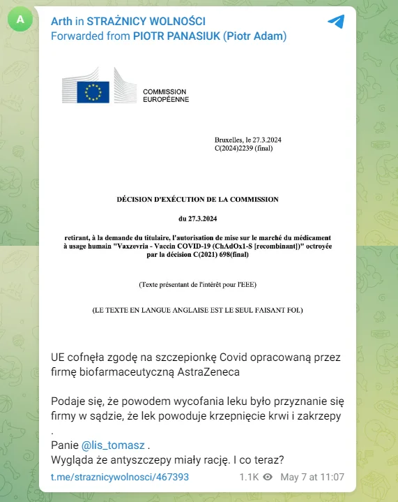 Szczepionka AstraZeneca została wycofana ze względu na brak popytu