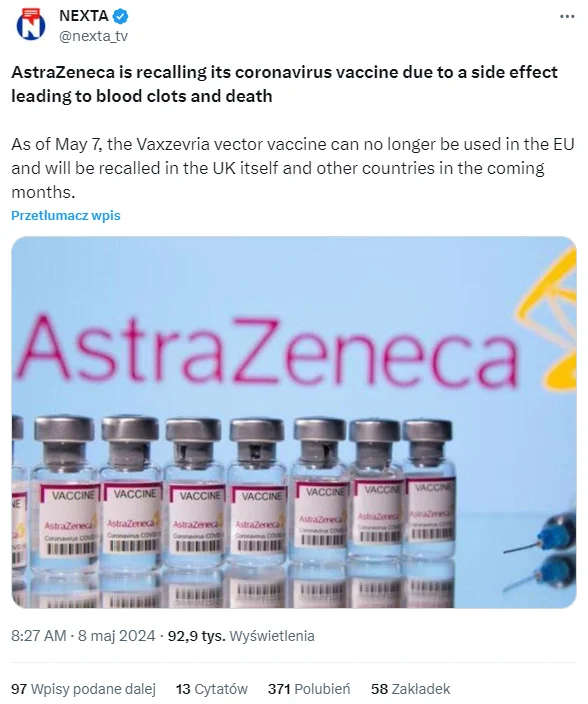 Szczepionka AstraZeneca została wycofana ze względu na brak popytu