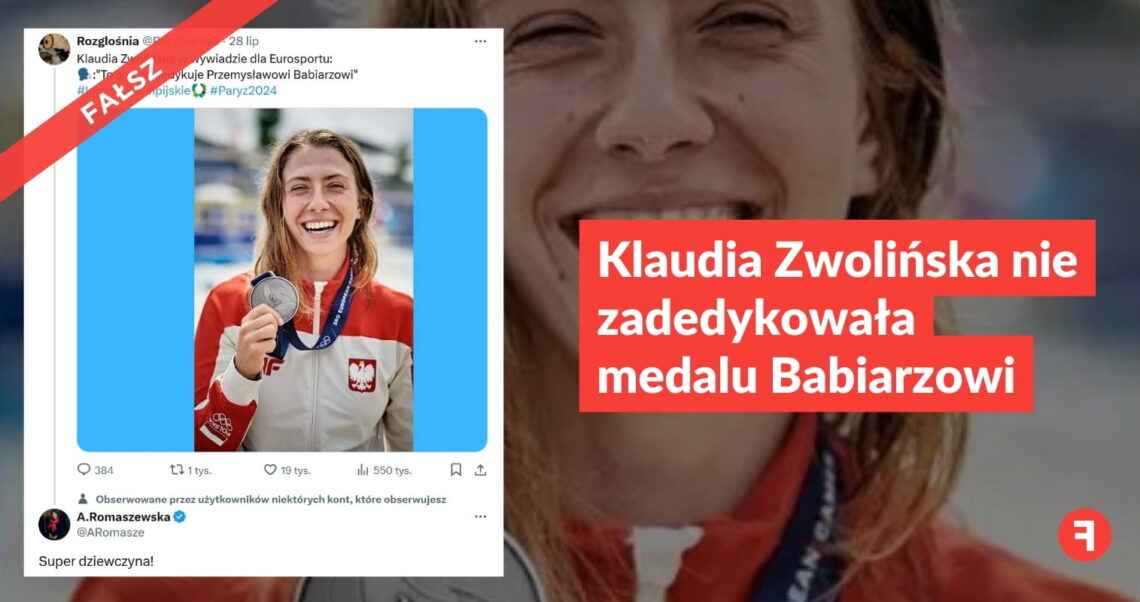 Klaudia Zwolińska nie zadedykowała medalu Babiarzowi