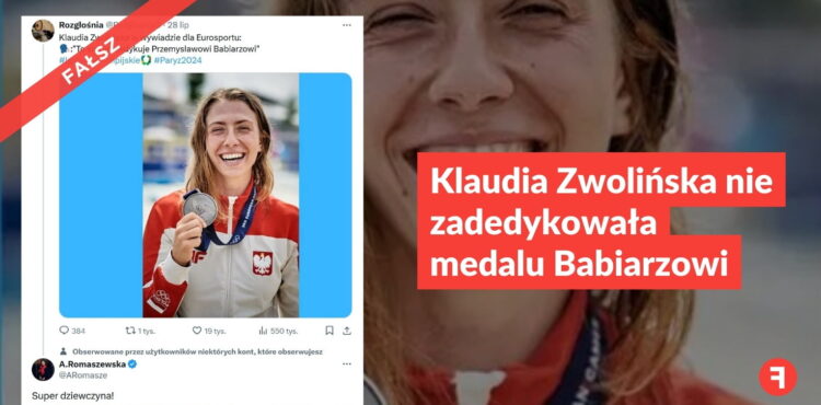 Klaudia Zwolińska nie zadedykowała medalu Babiarzowi