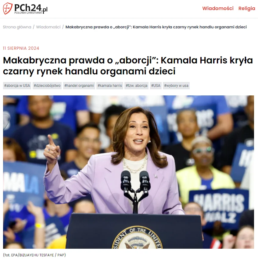 Kamala Harris nie kryła handlu dziecięcymi organami. To stary fake news