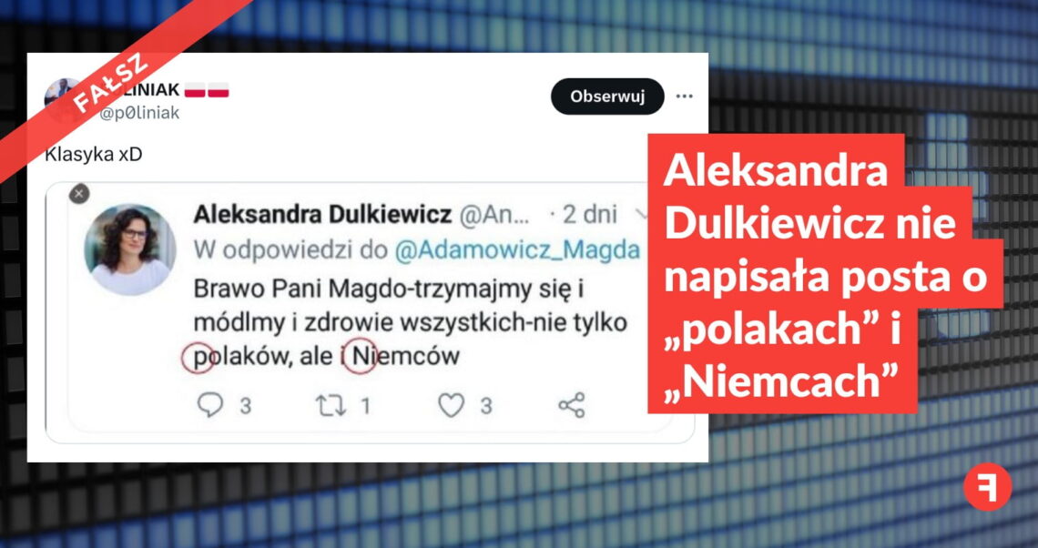 Aleksandra Dulkiewicz nie napisała posta o „polakach” i „Niemcach”