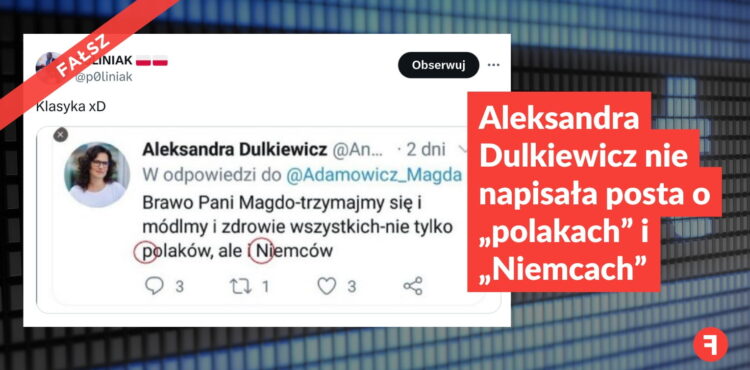 Aleksandra Dulkiewicz nie napisała posta o „polakach” i „Niemcach”