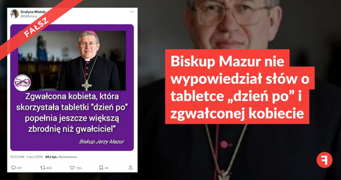 Biskup Mazur nie wypowiedział słów o tabletce „dzień po” i zgwałconej kobiecie