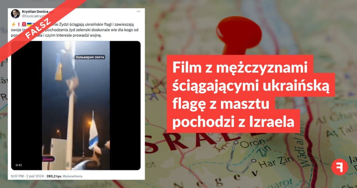 Film z mężczyznami ściągającymi ukraińską flagę z masztu pochodzi z Izraela