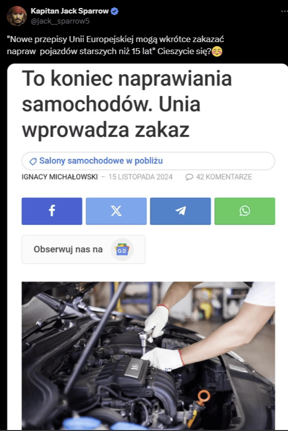 Zdjęcie przedstawiające wpis użytkownika X