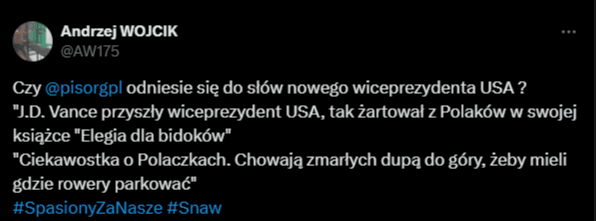 Wpis użytkownika AW175 dotyczący cytatu, którego autorem miał być Vance