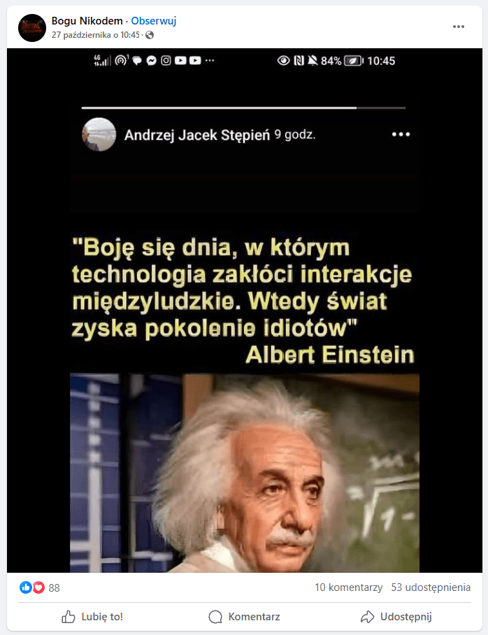 Nie ma dowodów, by Albert Einstein mówił o „pokoleniu idiotów”