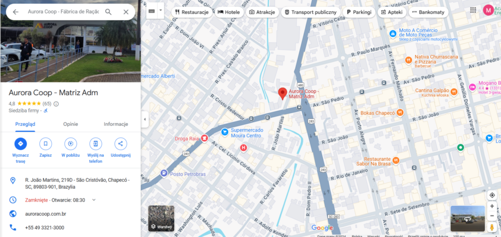 Zdjęcie przedstawia rzut ulic przy użyciu map google