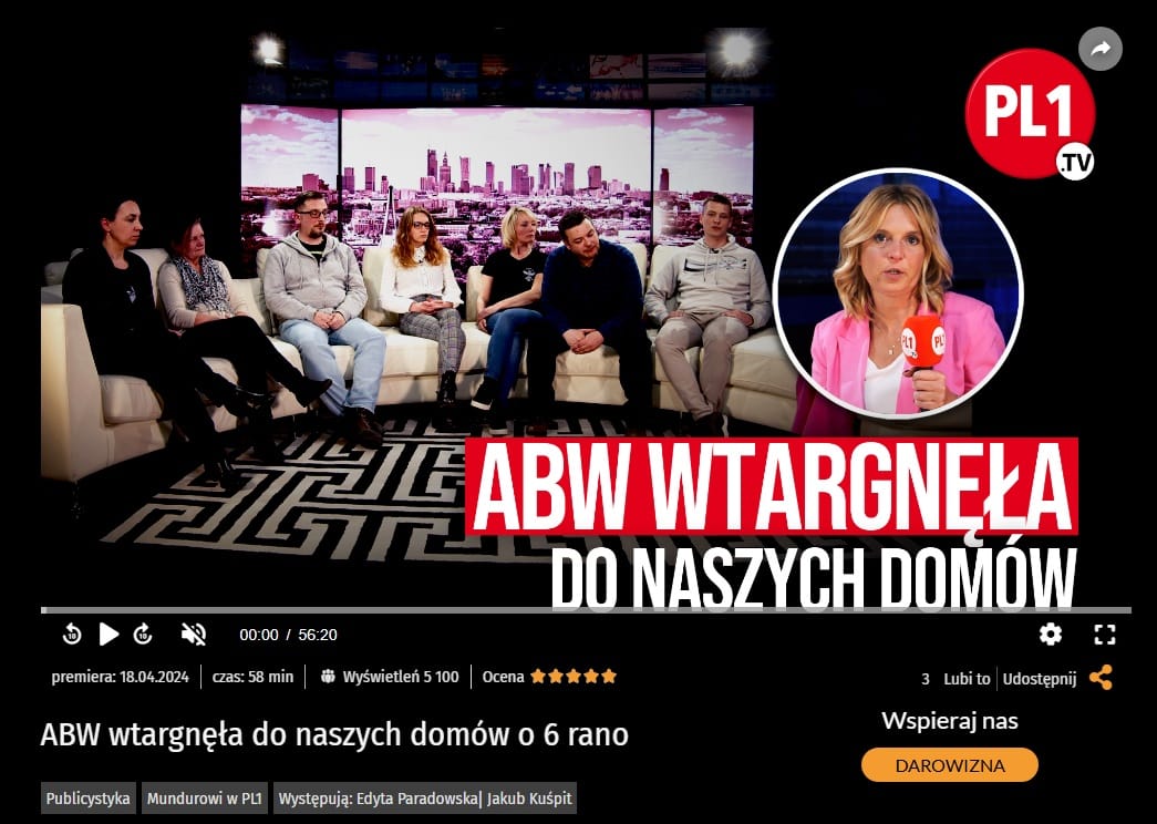 Przedstawiciele Stowarzyszenia Bronimy Munduru oraz Braterstw Ludzi Wolnych opowiadają o akcji ABW w internetowej telewizji PL1.TV