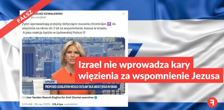 Izrael nie wprowadza kary więzienia za wspomnienie Jezusa