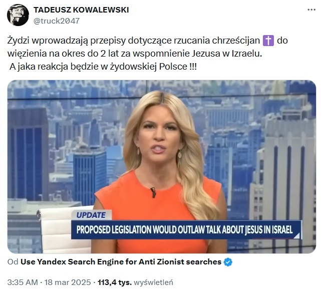 Izrael wprowadza więzienie za wspomnienie Jezusa