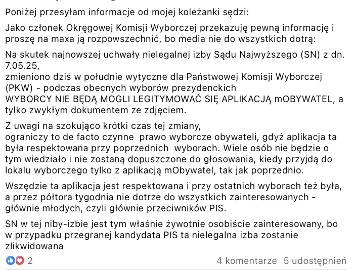 Wybory prezydenckie 2025. Aplikacja mObywatel.