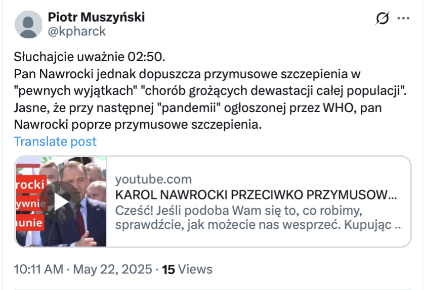 Karol Nawrocki. Kampania prezydencka 2025. Szczepienie przymusowe. Szczepienia obowiązkowe.