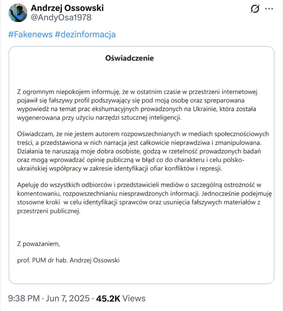 Ukraina nie kazała wstrzymać ekshumacji ofiar rzezi wołyńskiej w Puźnikach.