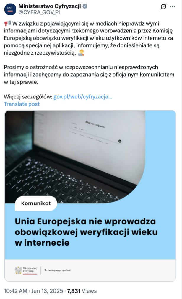 Unia Europejska nie wprowadza obowiązkowej aplikacji do weryfikacji wieku.