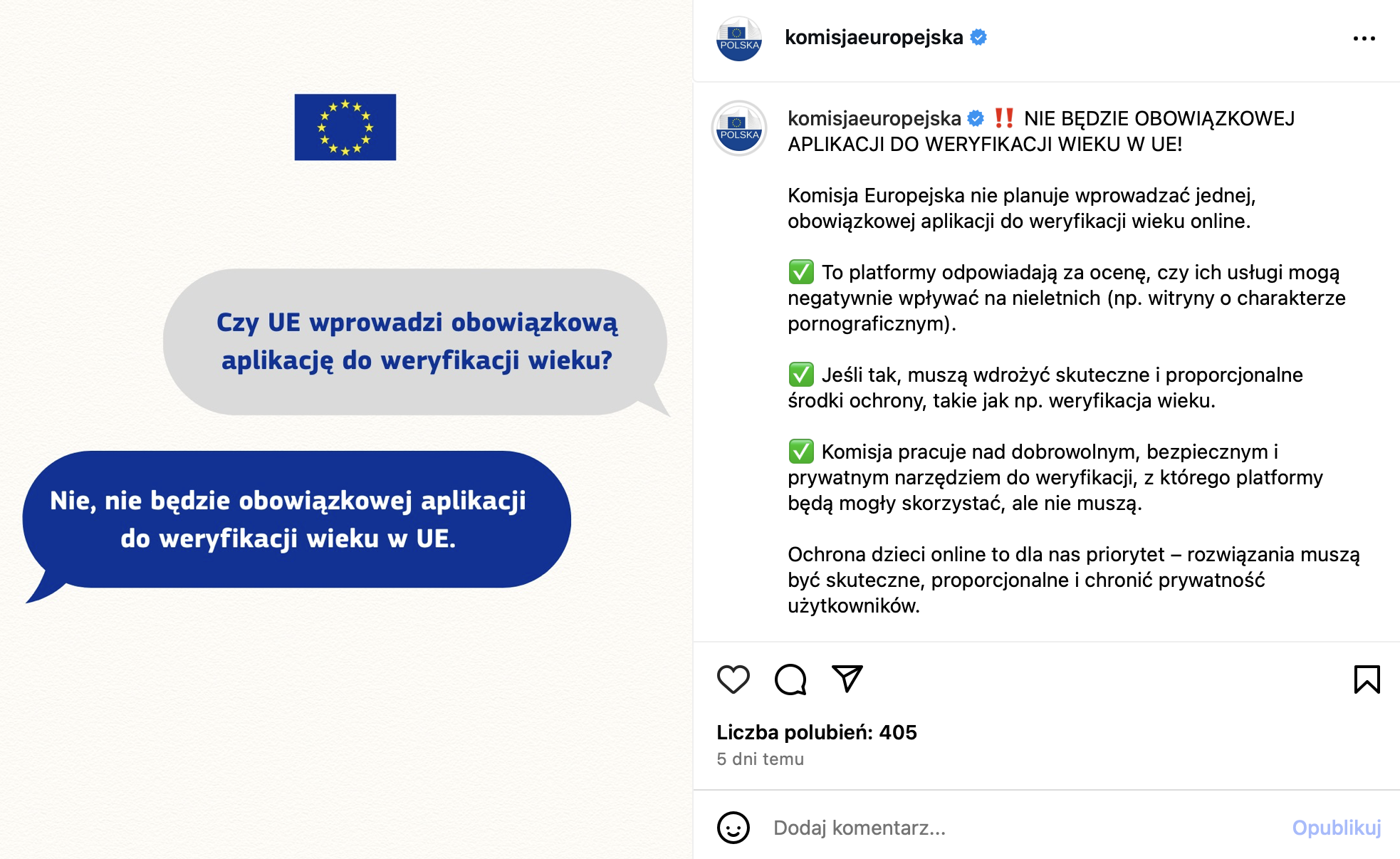 Unia Europejska nie wprowadza obowiązkowej aplikacji do weryfikacji wieku.