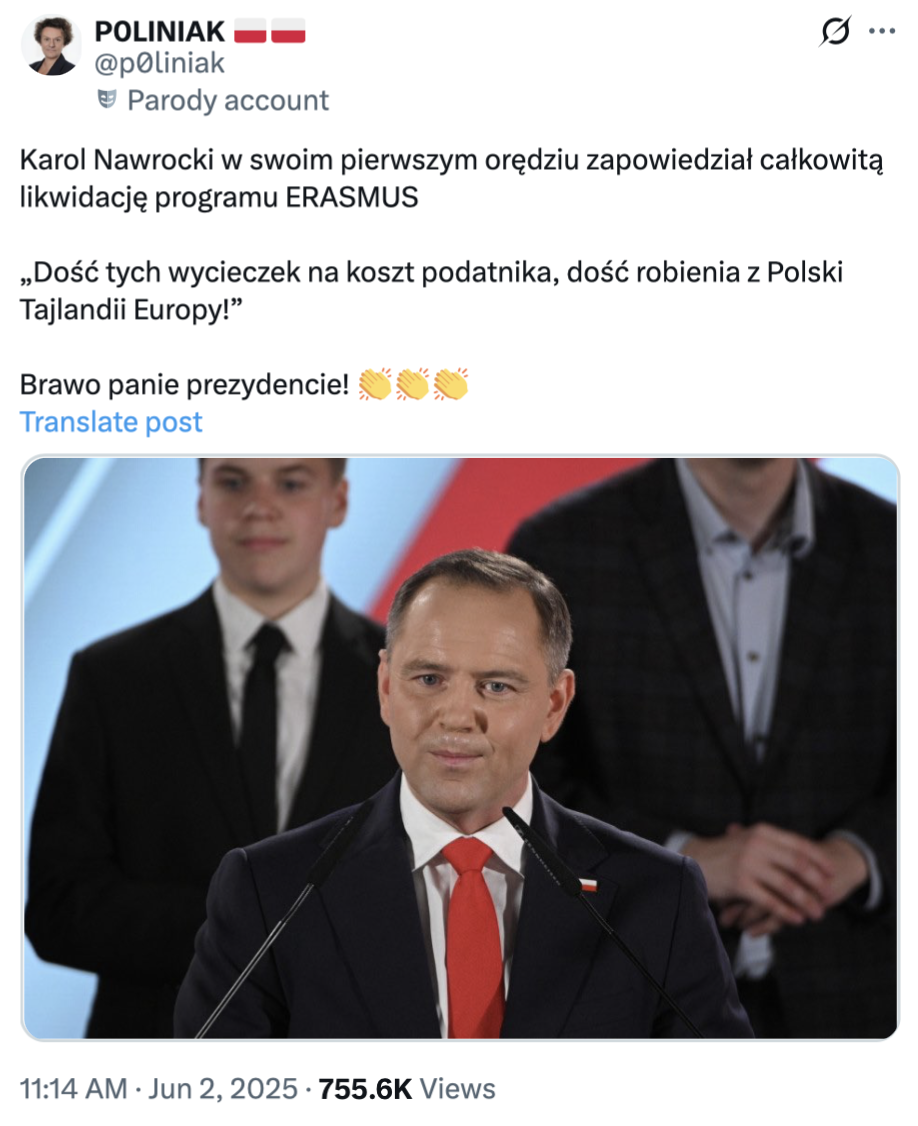 Karol Nawrocki nie zapowiedział likwidacji programu Erasmus dla polskich studentów.