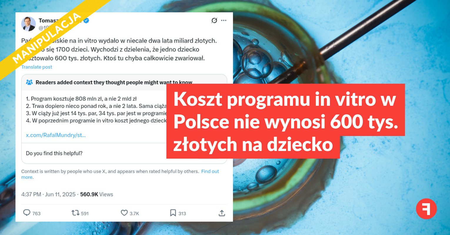 Koszt programu in vitro w Polsce nie wynosi 600 tys. złotych na dziecko