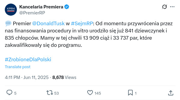Koszt programu in vitro w Polsce nie wynosi 600 tys. złotych na dziecko