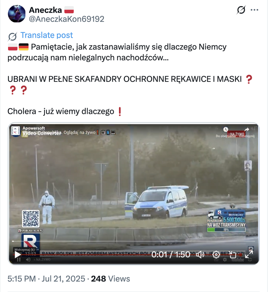 Niemcy w kombinezonach ochronnych nie „podrzucali” do Polski chorych migrantów.
