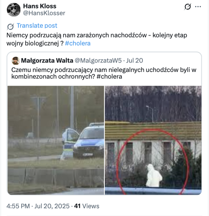 Niemcy w kombinezonach ochronnych nie „podrzucali” do Polski chorych migrantów.