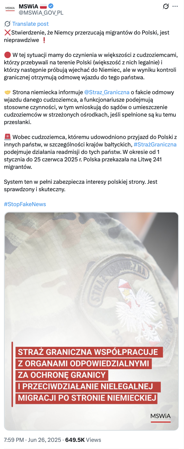 Dezinformacja o sytuacji na granicy polsko-niemieckiej