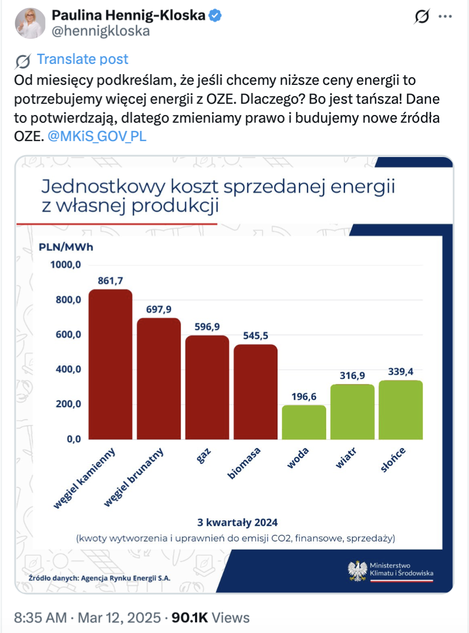 Węgiel brunatny nie jest najtańszym źródłem energii w Polsce.