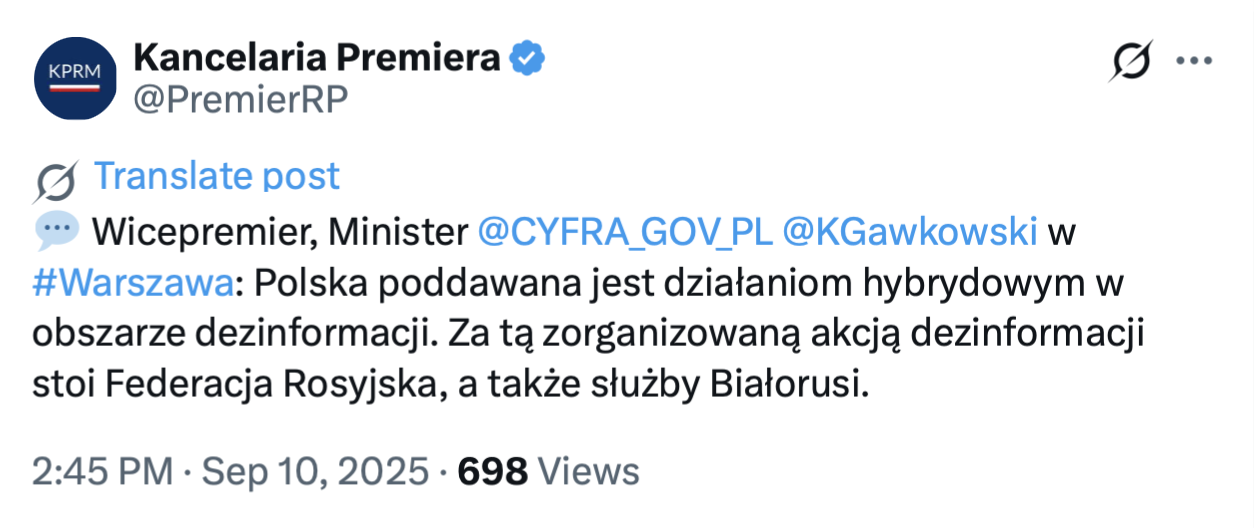 Analiza dezinformacji o naruszeniu polskiej przestrzeni powietrznej przez rosyjskie drony.