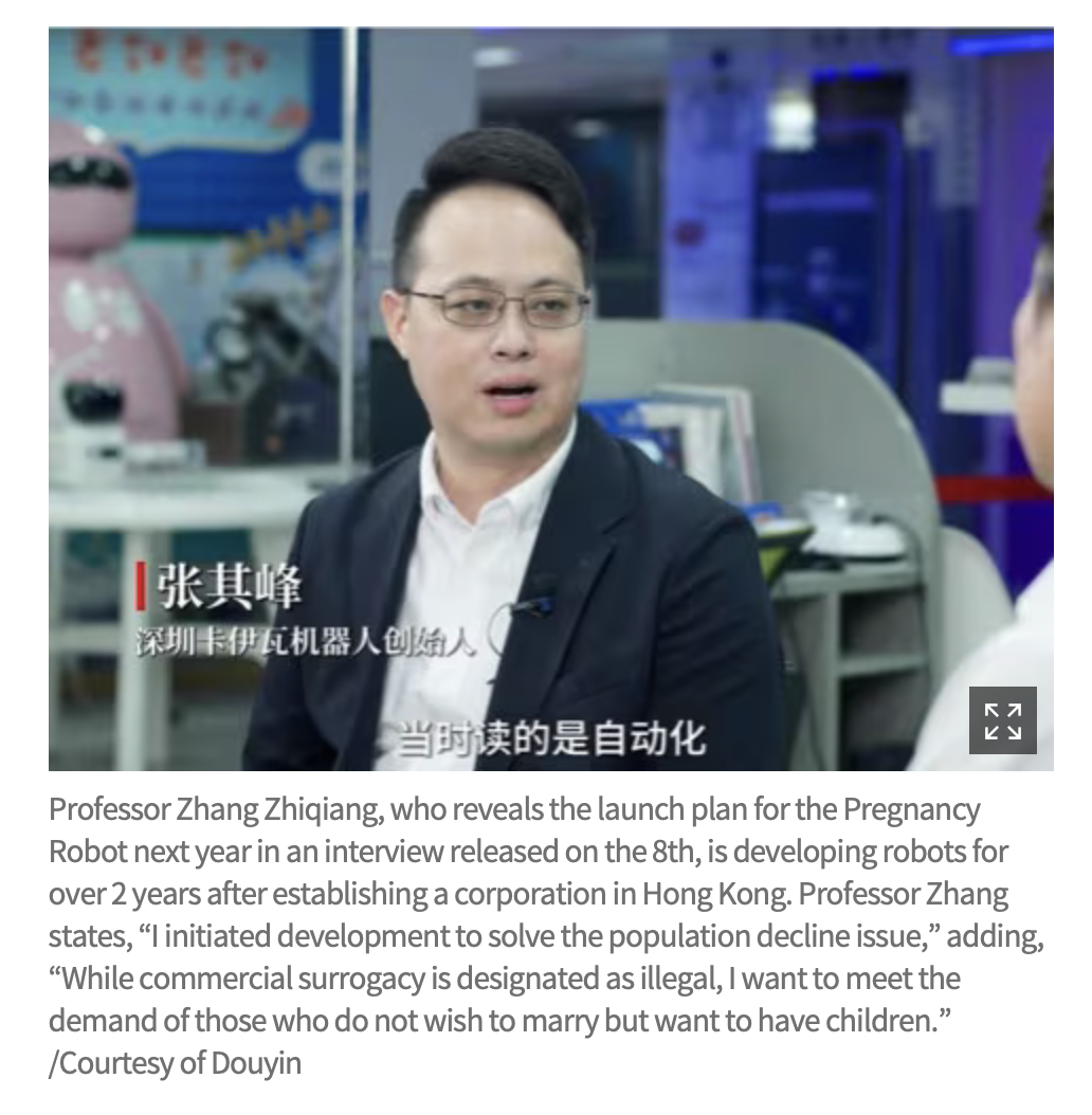 Dr Zhang Qifeng. W Chinach nie zbudowano robota, który będzie rodził dzieci.