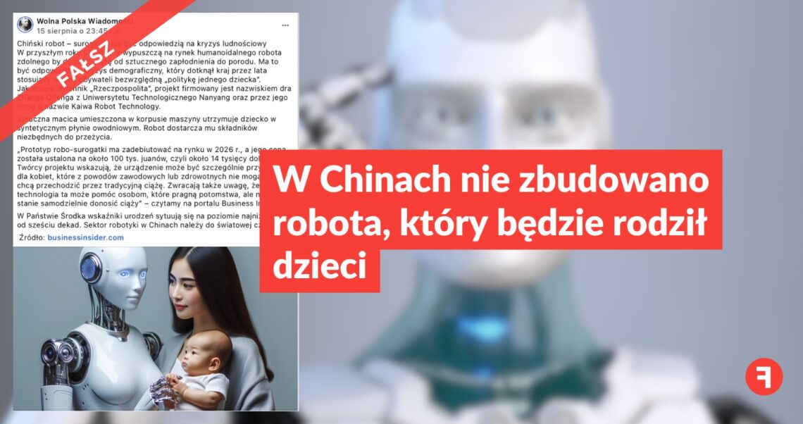 W Chinach nie zbudowano robota, który będzie rodził dzieci