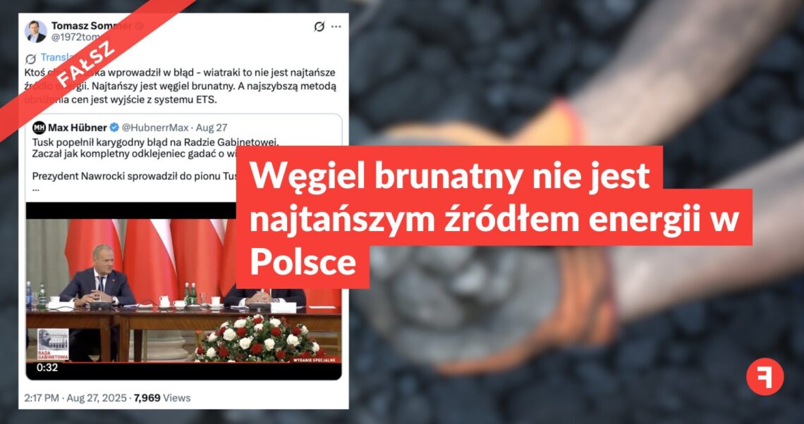 Węgiel brunatny nie jest najtańszym źródłem energii w Polsce