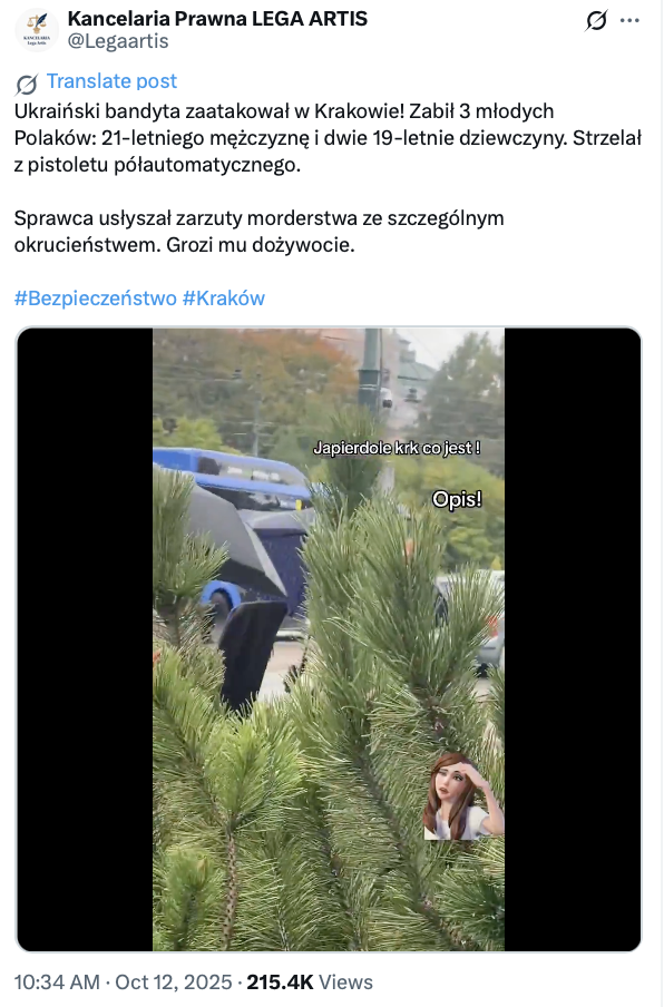 W Krakowie nie doszło do zabójstwa trzech Polaków przez Ukraińca