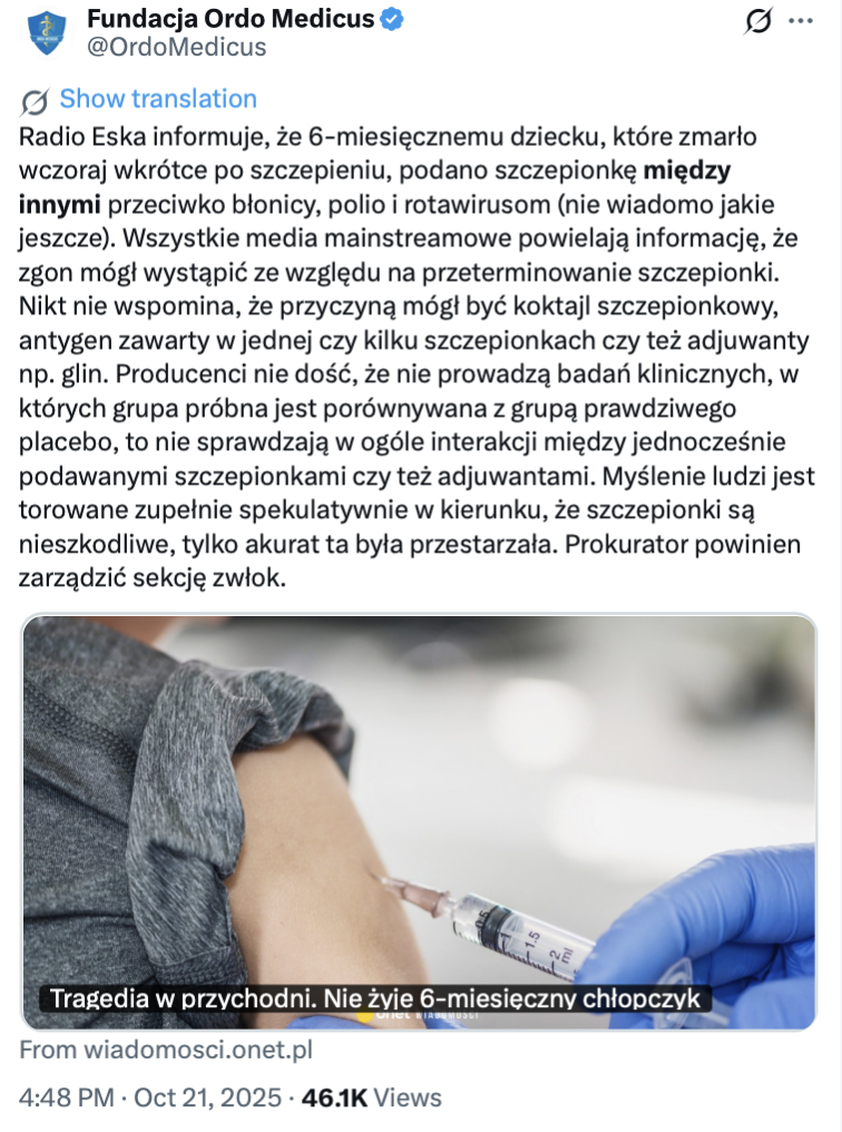 Śmierć półrocznego dziecka a przeterminowana szczepionka