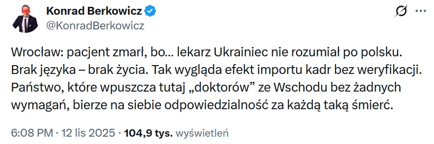 Berkowicz o pacjencie z Wrocławia