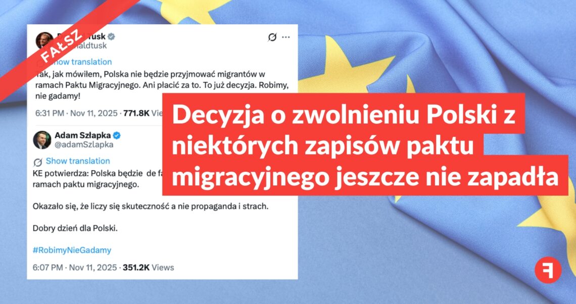 Decyzja o zwolnieniu Polski z niektórych zapisów paktu migracyjnego jeszcze nie zapadła